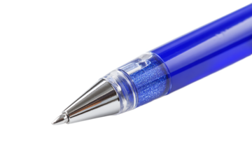 Closeup of a blue gel pen, a writing instrument