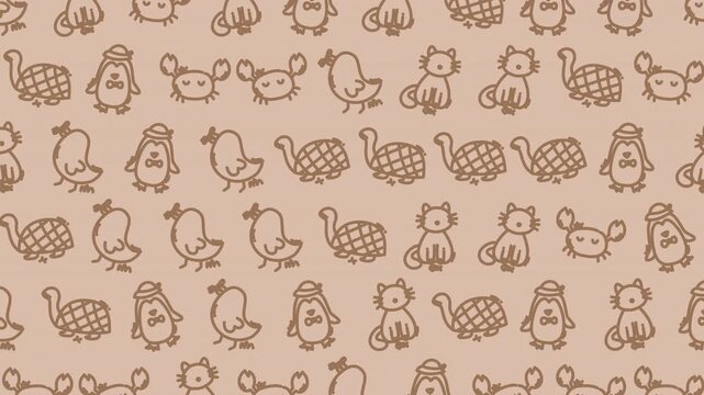 Seamless pattern with cute cartoon animals in brown color.