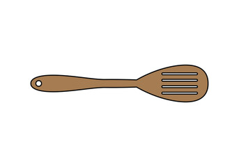 Ilustración de una espátula de cocina de madera con ranuras