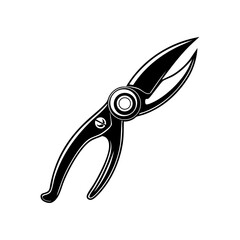 Black and white pruning shears, symbolizing gardening, plant care, landscape maintenance, and horticultural tools.