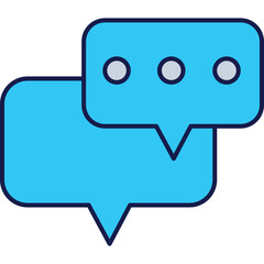 Two Blue Speech Bubbles with Three Grey Dots Indicating Conversation or Messaging on a Transparent Background