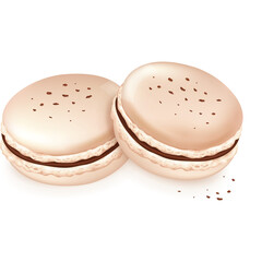 Two Cream Colored Macarons With Chocolate Filling And Dark Specks On A Transparent Background Sweet Pastry Dessert Isolated Food
