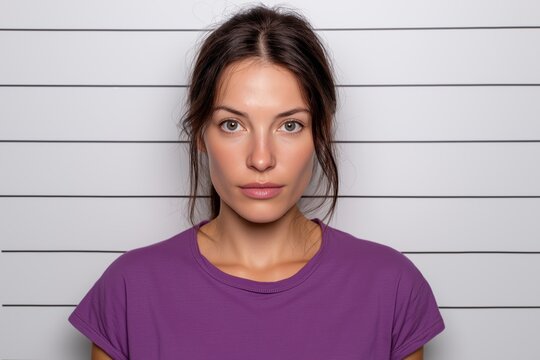 Mugshot of a young, natural-looking woman in a purple shirt.