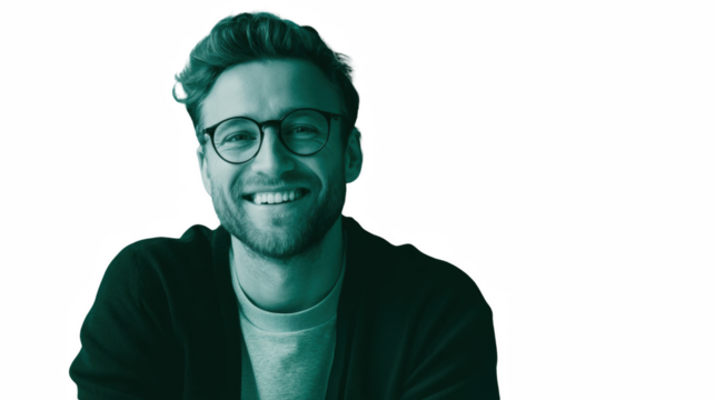 Portrait of a smiling young man with glasses a happy and casual studio shot on a white background - Powered by Adobe