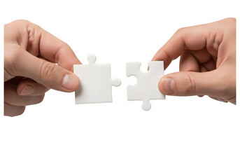 Hands Connecting Jigsaw Puzzle Pieces for Teamwork Solution Isolated on Transparent Background PNG