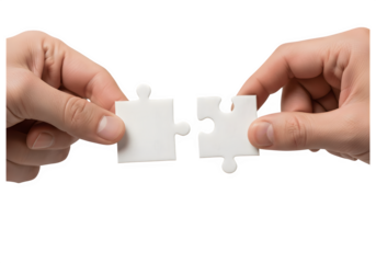 Hands Connecting Jigsaw Puzzle Pieces for Teamwork Solution Isolated on Transparent Background PNG