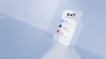 3D Mobile phone screen with notifications