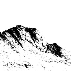 Obraz premium A stark monochrome depiction of a rugged mountain peak against a pristine white background scene view