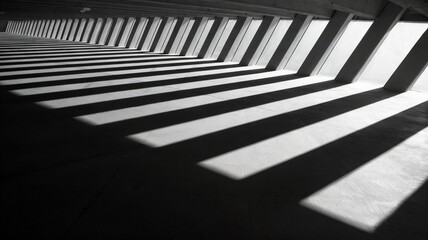Minimalist Interior with Diagonal Skylights Casting Dramatic Light Beams - architectural photography