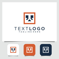 geometric robotic logo design with abstract shapes in orange and blue color
