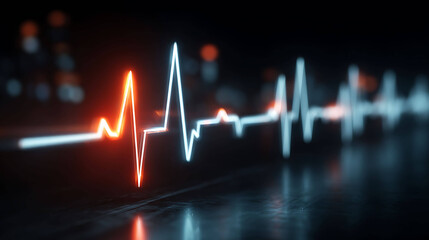 Digital heartbeat line on futuristic screen, health monitoring and wearable tech, glowing interface