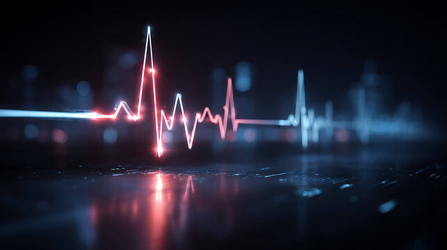 Digital heartbeat line on futuristic screen, health monitoring and wearable tech, glowing interface - Powered by Adobe