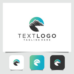 Mountain peak in a circle symbol modern logo set with different colors