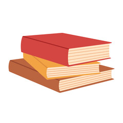 Stack of three books illustration symbolizing knowledge, education and cozy autumn reading. For study, literature and fall design. Simple flat vector. Hand drawn. Isolated background.