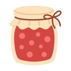 Jar of homemade jam illustration representing sweetness, comfort and autumn harvest. For food, kitchen, and cozy seasonal design. Simple flat vector. Hand drawn. Isolated background.