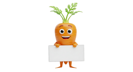 Cute carrot character holding a blank sign, a delightful and versatile illustration for promoting healthy eating and messages