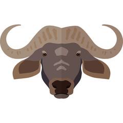 Fototapeta premium Vector illustration of a cape buffalo head with large curved horns against a white background depicted in a pixel art style