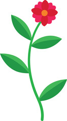 Cartoon Red Flower with Green Leaves Vector
