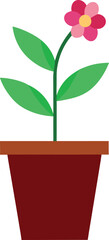 Stylized Pink Flower in Red Pot Vector