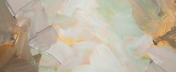 Art modern oil, acrylic smear blot canvas painting wall. Abstract texture gold, bronze, beige and white color stain brush stroke texture background.