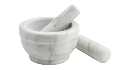 White marble mortar and pestle, a classic kitchen tool for grinding herbs and spices with elegance