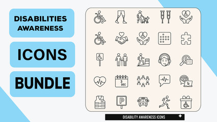 Disability Accessibility and Awareness Icons Bundle - Color Line Set