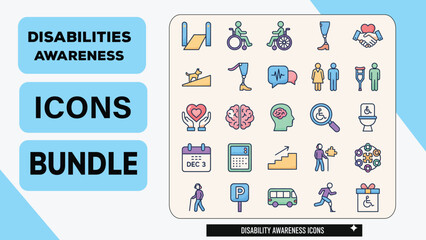 Disability Accessibility and Awareness Icons Bundle - Color Line Set