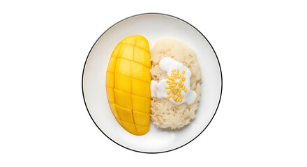 Mango sticky rice, a popular thai dessert featuring sweet sticky rice, fresh mango slices, and creamy coconut milk topping