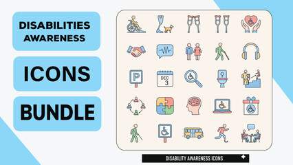 Disability Accessibility and Awareness Icons Bundle - Color Line Set