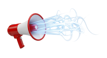 Red and white megaphone with sound waves