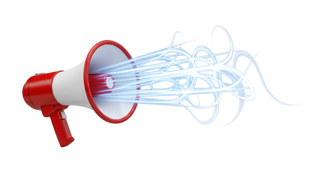 Red and white megaphone with sound waves