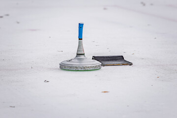 Traditional Swiss winter game, Eisstock sport on an ice rink, Zurich Switzerland