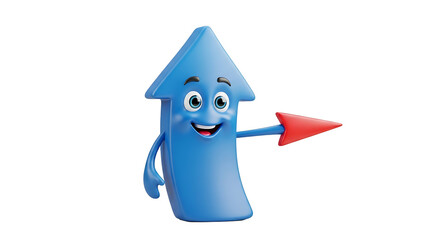Cartoon blue arrow character pointing to the right, a fun and playful design element for direction and guidance