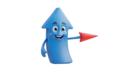 Cartoon blue arrow character pointing to the right, a fun and playful design element for direction and guidance