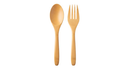 Wooden spoon and fork, showcasing natural wood grain and simple design for ecofriendly dining and sustainable living