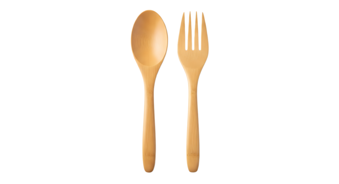 Wooden spoon and fork, showcasing natural wood grain and simple design for ecofriendly dining and sustainable living