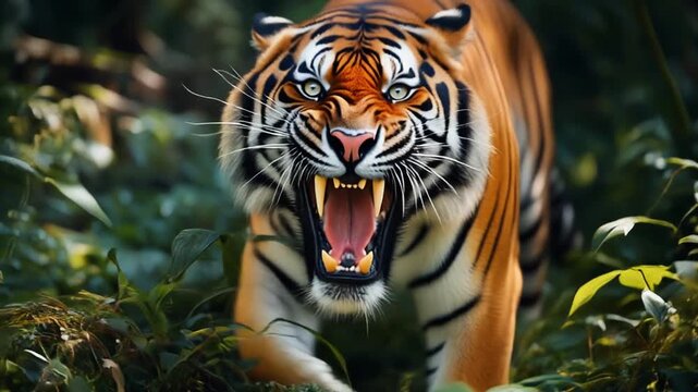 a dashing tiger with sharp eyes and a roar