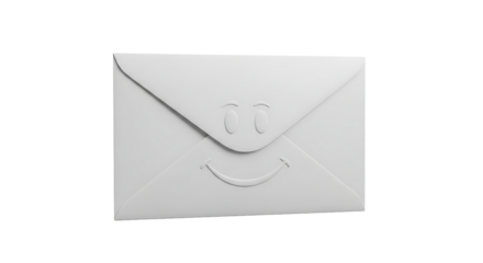 Smiling white envelope, conveying a sense of positivity and friendliness in communication, perfect for invitations and greetings