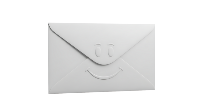Smiling white envelope, conveying a sense of positivity and friendliness in communication, perfect for invitations and greetings