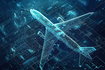 Futuristic 3D Airplane Wireframe Design