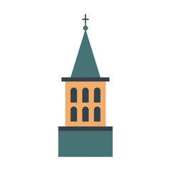 Building with tower and cross on top graphic representation.