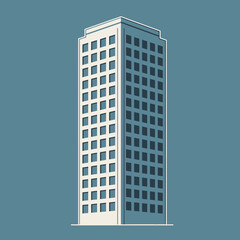 Tall building with many windows and a flat roof stands upright.