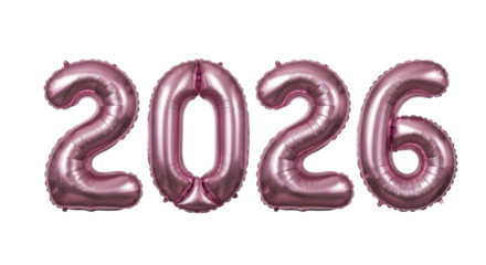  Rose Gold 2026 Balloons for New Year Celebration on a Transparent Background PNG File