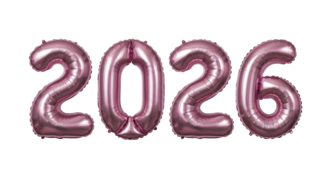  Rose Gold 2026 Balloons for New Year Celebration on a Transparent Background PNG File