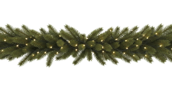  Festive green fir garland with glowing lights transparent PNG image holiday decoration PNG file