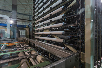 Toilet paper production at a factory.