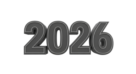  Three Dimensional 2026 Number on a Transparent Background PNG File for New Year Celebrations