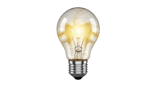 Illuminated light bulb, radiating golden light, symbolizing innovation, creativity, and energyefficient solutions for a brighter future