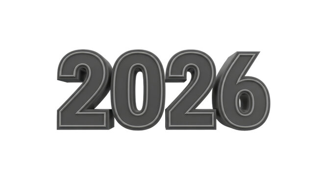  Three Dimensional 2026 Number on a Transparent Background PNG File for New Year Celebrations