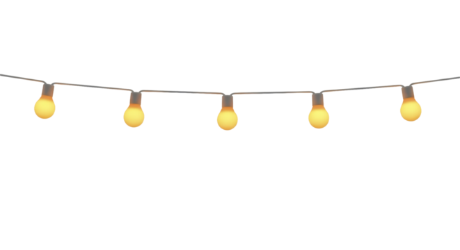  Glowing yellow string lights on a transparent background PNG image for New Year celebration festive decor